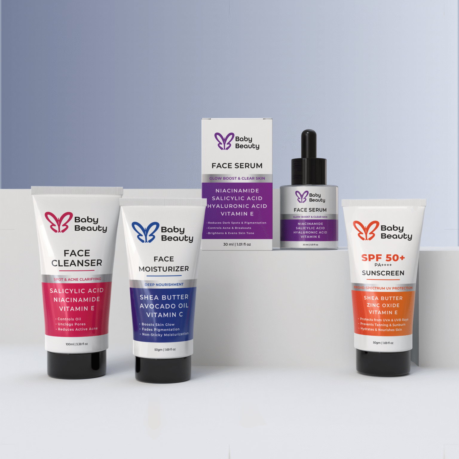 Face Cleanser + Face Serum + Moisturizer + Sunscreen – Combo | Cleanse, Treat, Hydrate & Protect